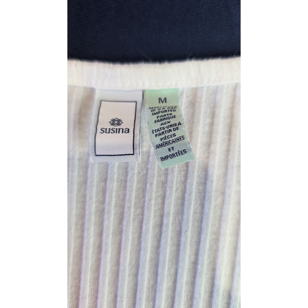 Susina White Ribbed Scoop Neck 3/4 Sleeve Flare Cuff Top Women's Size M - Picture 3 of 7
